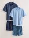 Next - Heren - Set van 2 jersey pyjama's met strepen en korte mouwen - Blauw