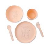 GREENBOX Kinderservies, 5-delig, bioplastic, ontbijtset, vaatwasmachinebestendig, bord, kom, kopje, lepel, vork, cadeau-ideeën voor kinderen, grappig kinderservies met tijgermotief