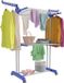 Étendage à linge sur roulettes, étendoir multifonctionnel à 3 niveaux, séchoir à linge, pliable, petit étendoir à linge, peu encombrant avec ailes, étendoir à linge pour intérieur et extérieur (bleu et gris)