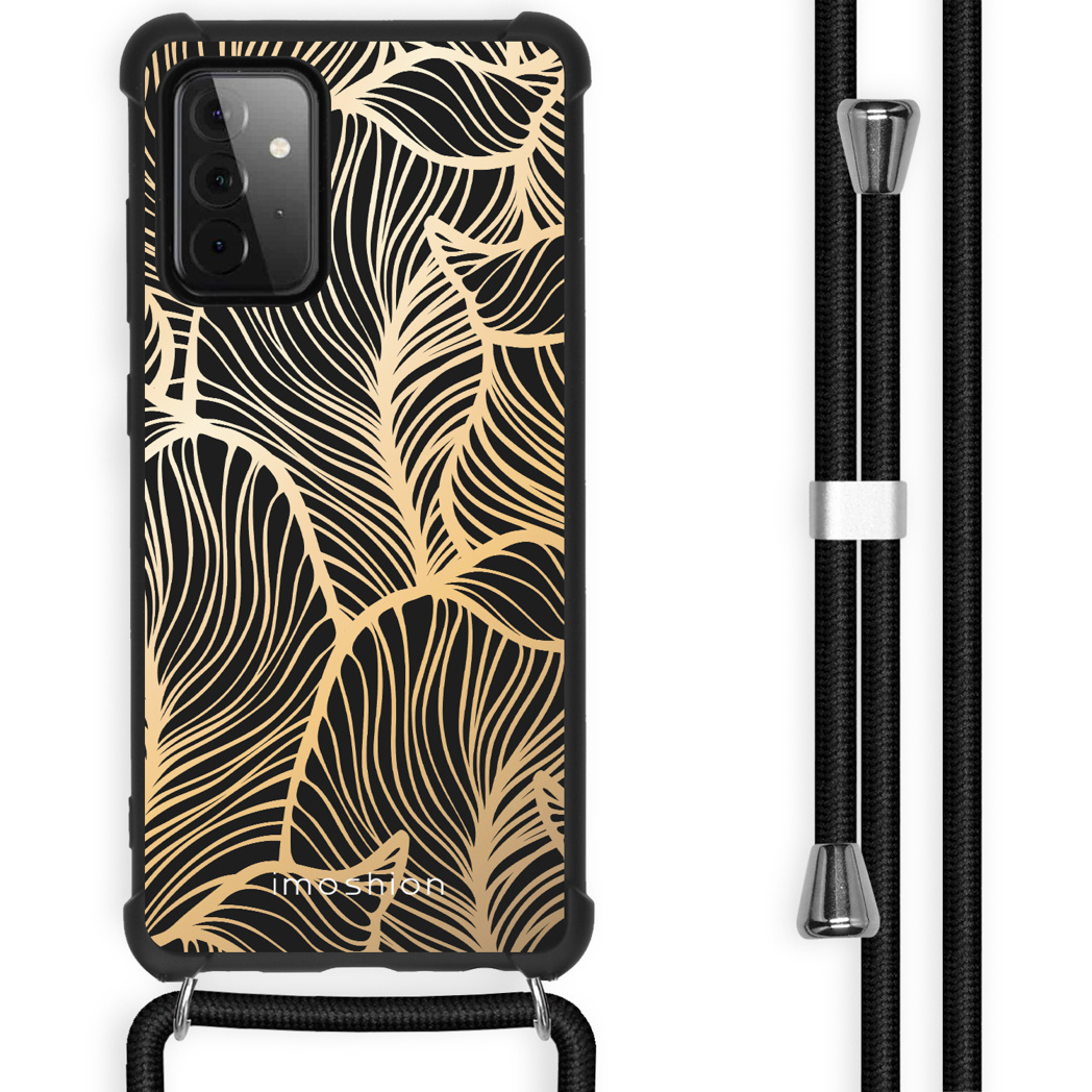 imoshion hoesje met koord voor Samsung Galaxy A72 - Bladeren - Goud / Zwart