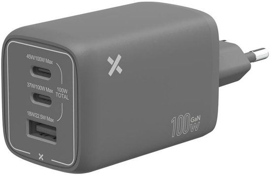 Wefix Pro 100W GaN Wandoplader - 2x USB-C, 1x USB-A, Zwart