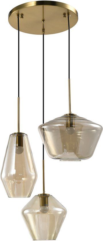 QUVIO Hanglamp 3-lichts Metaal Glas Bruin