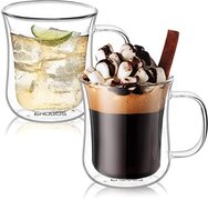 Ehugos Dubbelwandige koffieglazen, 2x350ml hittebestendig borosilicaatglas koffiekopjes voor koffie, thee, espresso, cappuccino, latte, bier