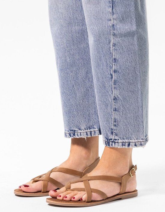 Sacha - Dames - Cognac sandalen met gekruiste bandjes - Maat 36