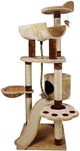 JIAChaoYi Cat Tree Condo, Multilevel Kitten Tower Activity Center met Sisal Krabpaal, Ladders, Sisal Touw, Bungelend Muizen Speelgoed, 59.1 Inch