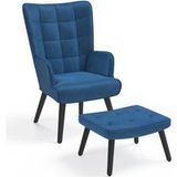 IDMarket Scandinavische ANIA stoel met voetensteun van blauw fluweel