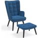 IDMarket Scandinavische ANIA stoel met voetensteun van blauw fluweel