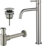 Fortifura Calvi Slim Wastafelkraanset - verhoogde wastafelkraan - klikwaste plug - verlaagde design sifon - PVD - geborsteld RVS