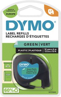 DYMO LetraTag Plastic Labels, Zwart op Groen, 12mm x 4m