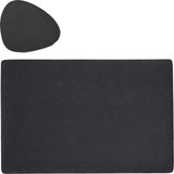 Zeller Placemats en onderzetters lederlook - set 6x - zwart - 45 x 30 cm