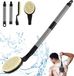 Bol brosse à dos - Avec long manche pour le gommage - Pour sous la douche et les personnes âgées à mobilité réduite des bras - 55,1 cm - Gris/Noir