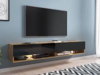 Mobistoxx ACAPULCO Meuble tv-hifi 2 portes battantes 180 cm chêne wotan/noir brillant avec led