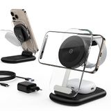 Inductief Mag Safe 3-in-1 inductief laadstation, compatibel met iPhone 17, 16, 15, 14, 13, 12 Pro Max/Air/Plus/Pro, voor Apple Watch 10/9, Airpods 3/2/Pro, opvouwbaar, carbonzwart