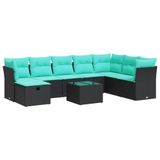 vidaXL 9-delige Loungeset met kussens poly rattan zwart