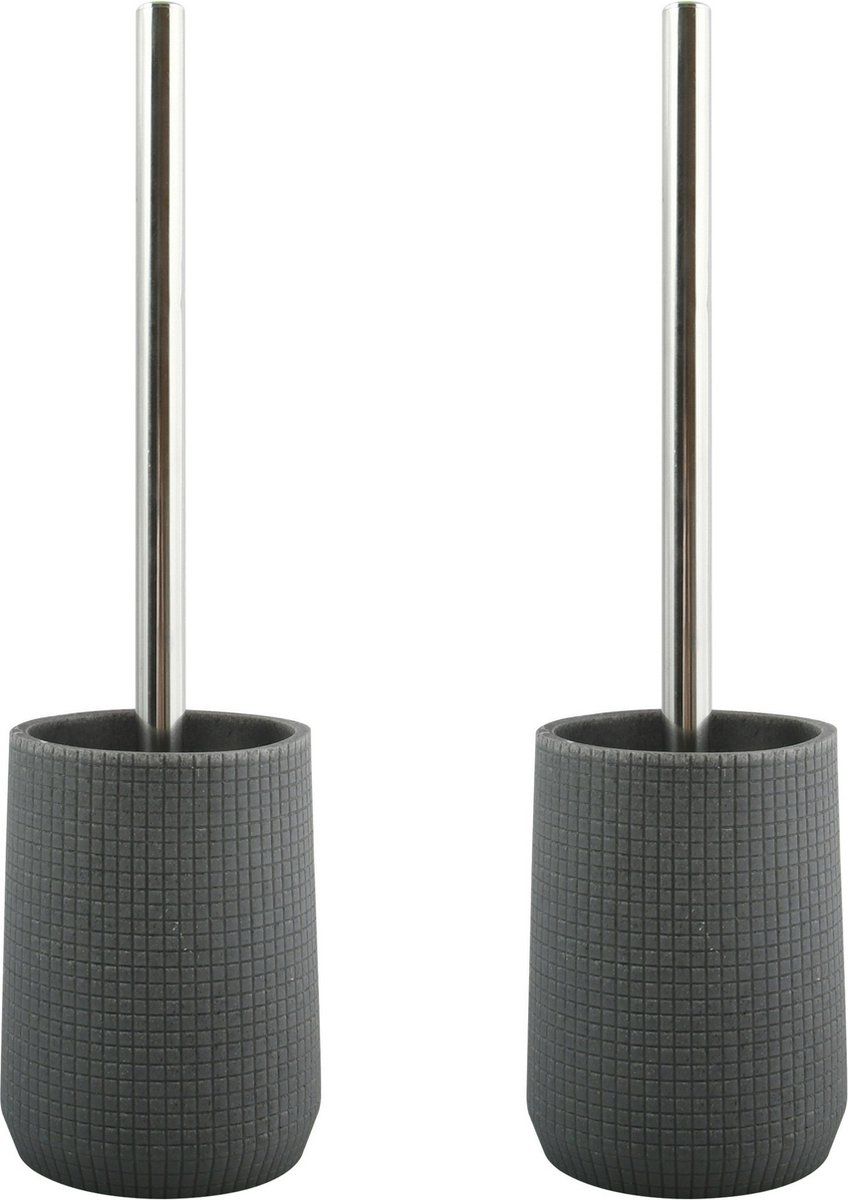 MSV Toilet/WC-borstelhouder - 2x - Kunststeen/Metaal - Donkergrijs - 35 cm