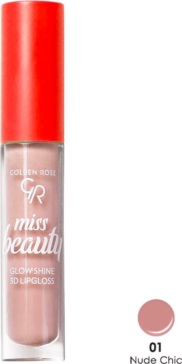 Golden Rose MISS BEAUTY GLOW SHINE 3D LIPGLOSS NO:01 NUDE CHIC niet plakkerig fijne structuur