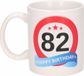 Bellatio Decorations Beallatio Decorations - 82 jaar Verjaardag koffiemok - cadeau beker - stopbord print met happy birthday - 300 ml - keramiek - wit