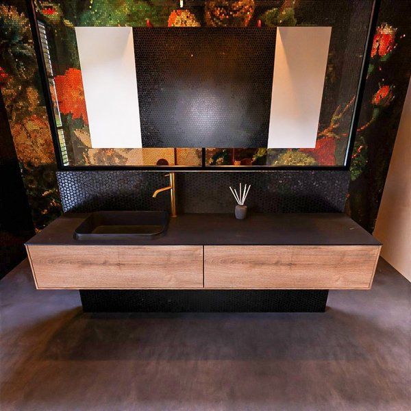 Mondiaz ERIN 200cm badmeubelset onderkast Washed oak met 2 lades RIDGE links Urban ERIN11460