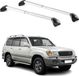 Omac Barres de toit transversales certifiées Tüv pour Toyota Land Cruiser 90 1997-2002 3 portes – Verrouillables (4 antivols) – Charge max 100 kg – Sangle inox + protection caoutchouc argent