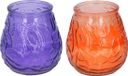 Arti Casa 4x stuks Citronella Lowboy tafelkaarsen 10 cm oranje en paars glas