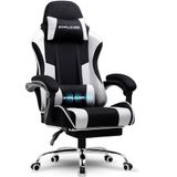 GTPLAYER Gamingstoel, bureaustoel, ergonomische pc-stoel, gamingstoel met massagesteun, task stoelen met voetensteun en hoofdsteun, witte stof