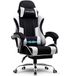 GTPLAYER Gamingstoel, bureaustoel, ergonomische pc-stoel, gamingstoel met massagesteun, task stoelen met voetensteun en hoofdsteun, witte stof