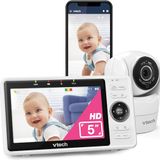 VTech VM901-1W wifi-camera, slimme babyfoon met 5 inch HD-display, 1080p kantel-/draaibare camera en app, 120° groothoekweergave, werkt iOS en Android