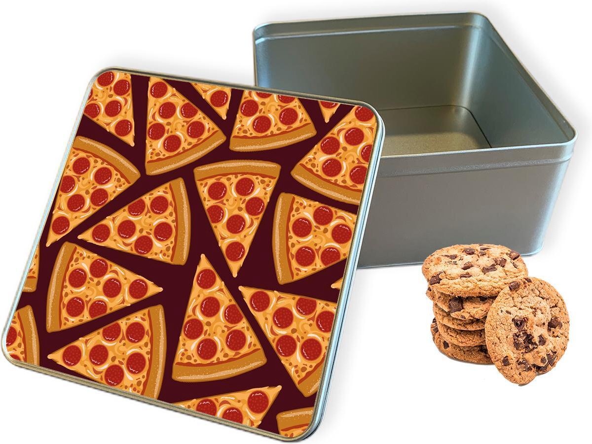 qMust Koektrommel Pizza Party Vierkant - Bewaarblik 20x20x10 cm