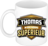Bellatio Decorations Naam mok Thomas - wit - Superieur - keramiek - 300 ml - collega beker - cadeau