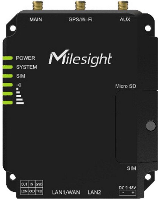 Milesight UR32 Industrial 4G Router - WiFi & RS485 - Dual SIM - Black