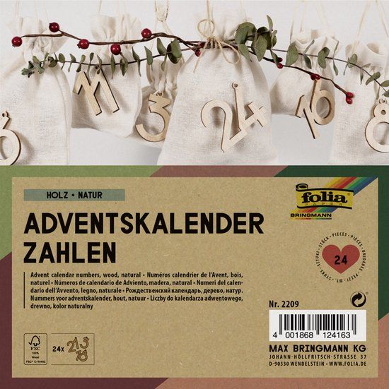 Folia 2209 - Houten getallencijfers voor adventskalender, naturel
