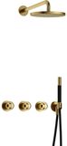 Hotbath Cobber - Inbouw Regendoucheset - Geborsteld Messing PVD - 2 Stopkranen - Thermostatisch - Wandarm 40 cm - Hoofddouche 200 mm - Staafhanddouche - Waterbesparend