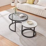 en.casa Salontafel set van 2 Kokkola rookglas marmer wit en zwart