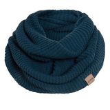 Knit Factory Jamie Gebreide Colsjaal - Ronde Sjaal - Nekwarmer - Wollen Sjaal - Donkerblauwe colsjaal - Dames sjaal - Heren sjaal - Unisex - Petrol - One Size
