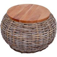 HWC-M30 Rotan bijzettafel, rond 33x49x49cm, Kubu rotan natuur