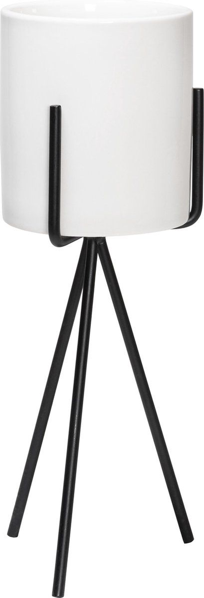 QUVIO Bloempot met metalen driepoot - Diameter 8,5 cm - Zwart/Wit