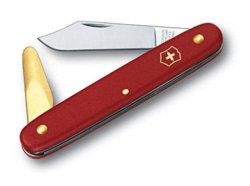 Victorinox Zak-/tuinmes, 2 functies, recht lemmet, schorsverwijderaar, messing, rood