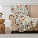 Greenland Home Antieke roos - klassieke traditionele bloemen - 100% katoen gewatteerde deken, 127 x 152 cm, blauw