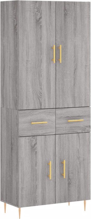 vidaXL Hoge kast 69,5x34x180 cm bewerkt hout grijs sonoma eikenkleurig