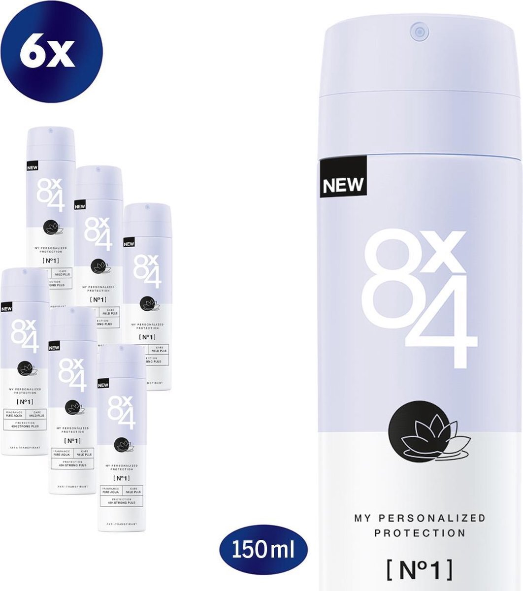 8x4 N0.1 Pure Aqua - Anti-Transpirant Spray 6 x 150 ml - voordeelverpakking