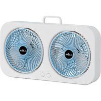 ELVANZA Stille ventilator met dubbele kop, dubbele onafhankelijke bediening + 3 snelheden, verfrissend luchtcircuit + brede luchtverspreiding, lange gebruiksduur, blauw