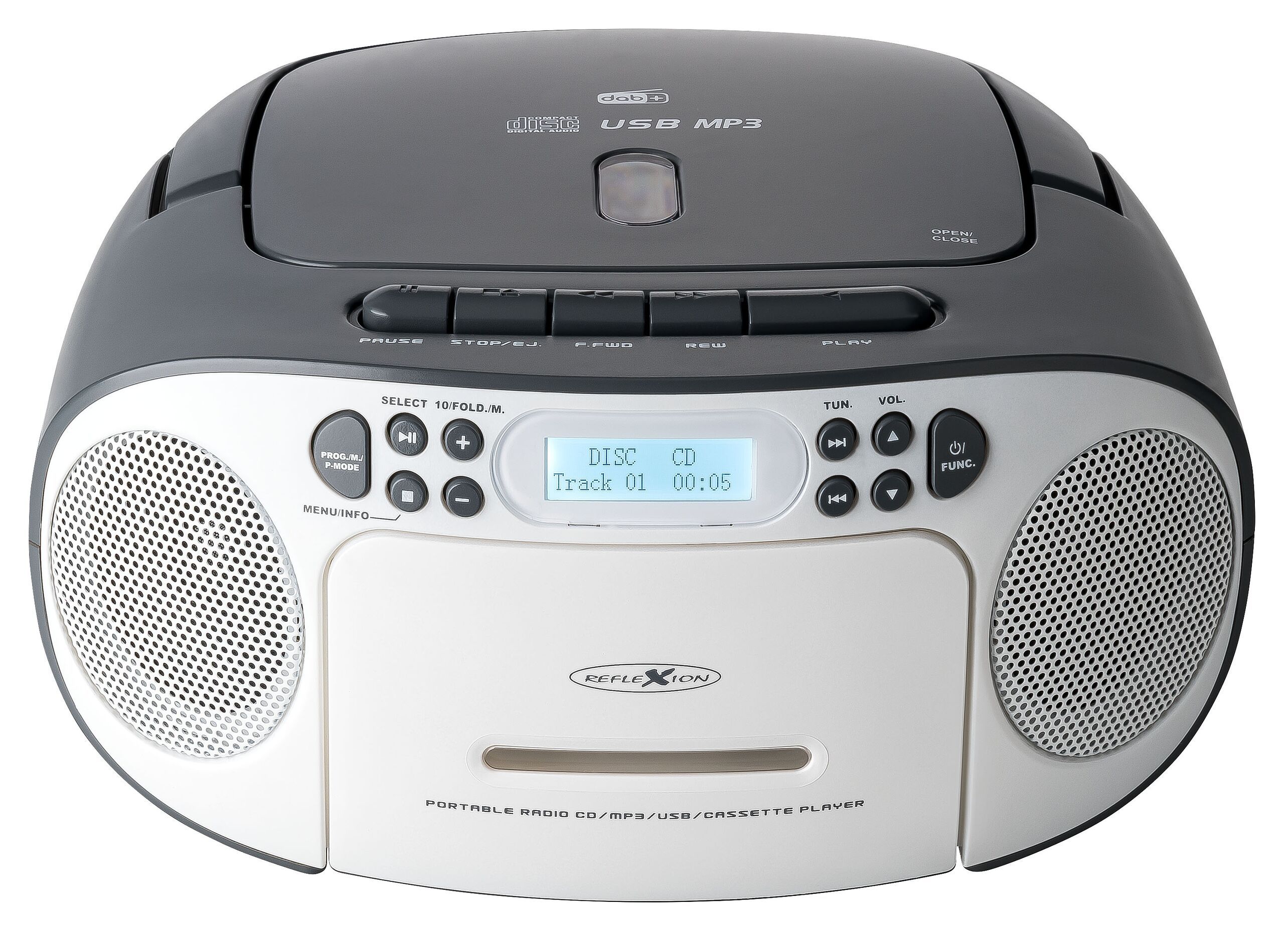 Reflexion RCR2260DAB/GR Radio/CD-speler DAB+, DAB, VHF (FM) AUX, CD, Cassette, USB - Wit/Grijs
