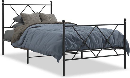 vidaXL Bedframe met hoofd- en voeteneinde metaal zwart 90x200 cm