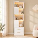 HAUSS SPOLE Meuble d'angle - Quatre niveaux ouverts avec éclairage LED et deux tiroirs - Pour salon et chambre - Panneau de particules - 45x45x165 cm - Blanc