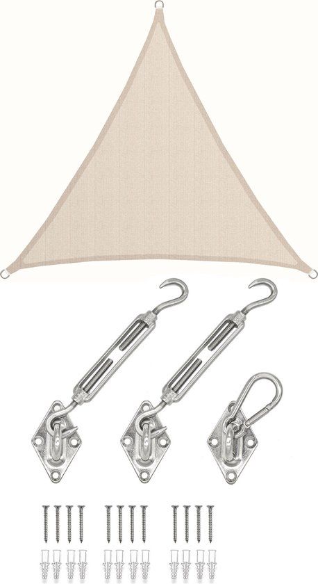 AMANKA 3x3x3 UV Zonnezeil Driehoek - Beige - Waterdoorlatend - Met Bevestiging