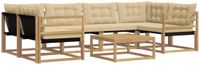vidaXL Hoek loungeset 6 zitplaatsen Acacia hout Wit en Beige