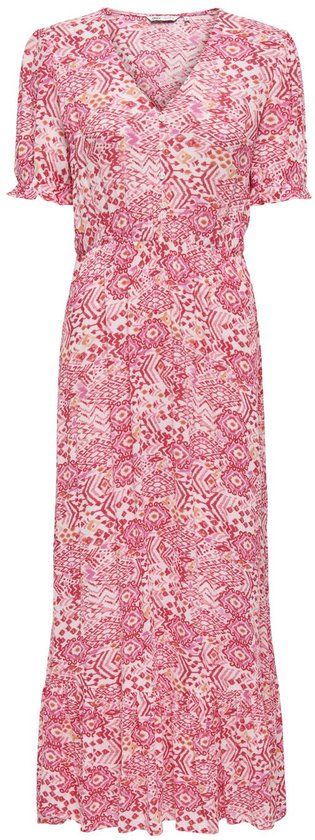 ONLY ONLCHIANTI S/S LONG DRESS WVN NOOS Maxi jurk V-hals Korte mouw Viscose Printopdruk Cloud Dancer L
