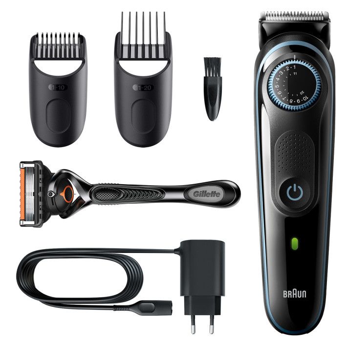 Braun BT3340 - Baardtrimmer - Zwart/Blauw - 39 Lengtestanden - 2 Opzetkammen - Inclusief Scheermes