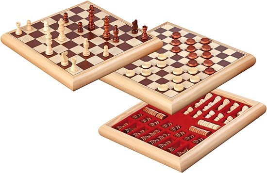 Philos houten schaak-dam set - koning 65mm - boxmaat 32 x 32 x 4 cm