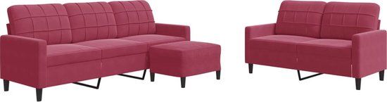 vidaXL 3-delige Loungeset met kussens fluweel wijnrood